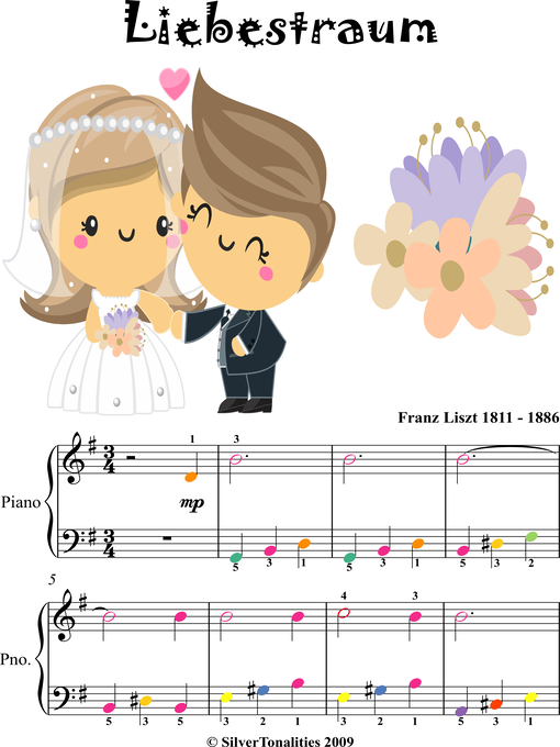 Title details for Liebestraum Elementary Piano Sheet Music with Colored Notes by Franz Liszt - Wait list